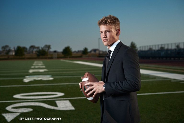 Prosper Senior portraits fashion sports photos of football player lee rowden