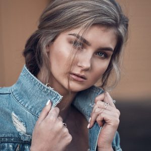 denton senior portrait photographer jean jacket flipped collar