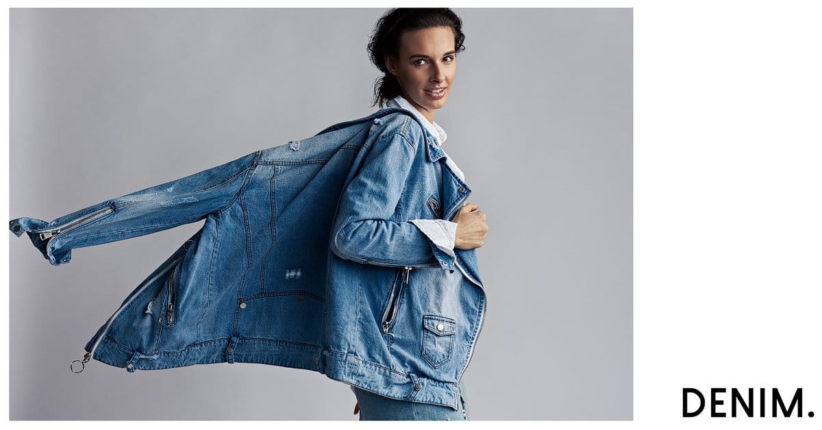 model in jean jacket in studio photo shoot dallas texas