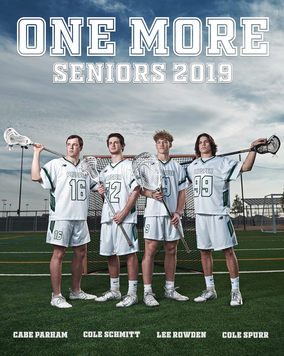 senior ad for program of lacrosse 2019 team at Prosper high school photographed at pioneer park