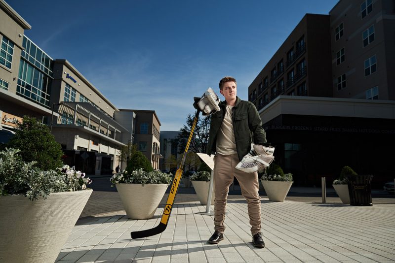 McKinney Boyd Senior Pictures of Hockey player in Plano Texas