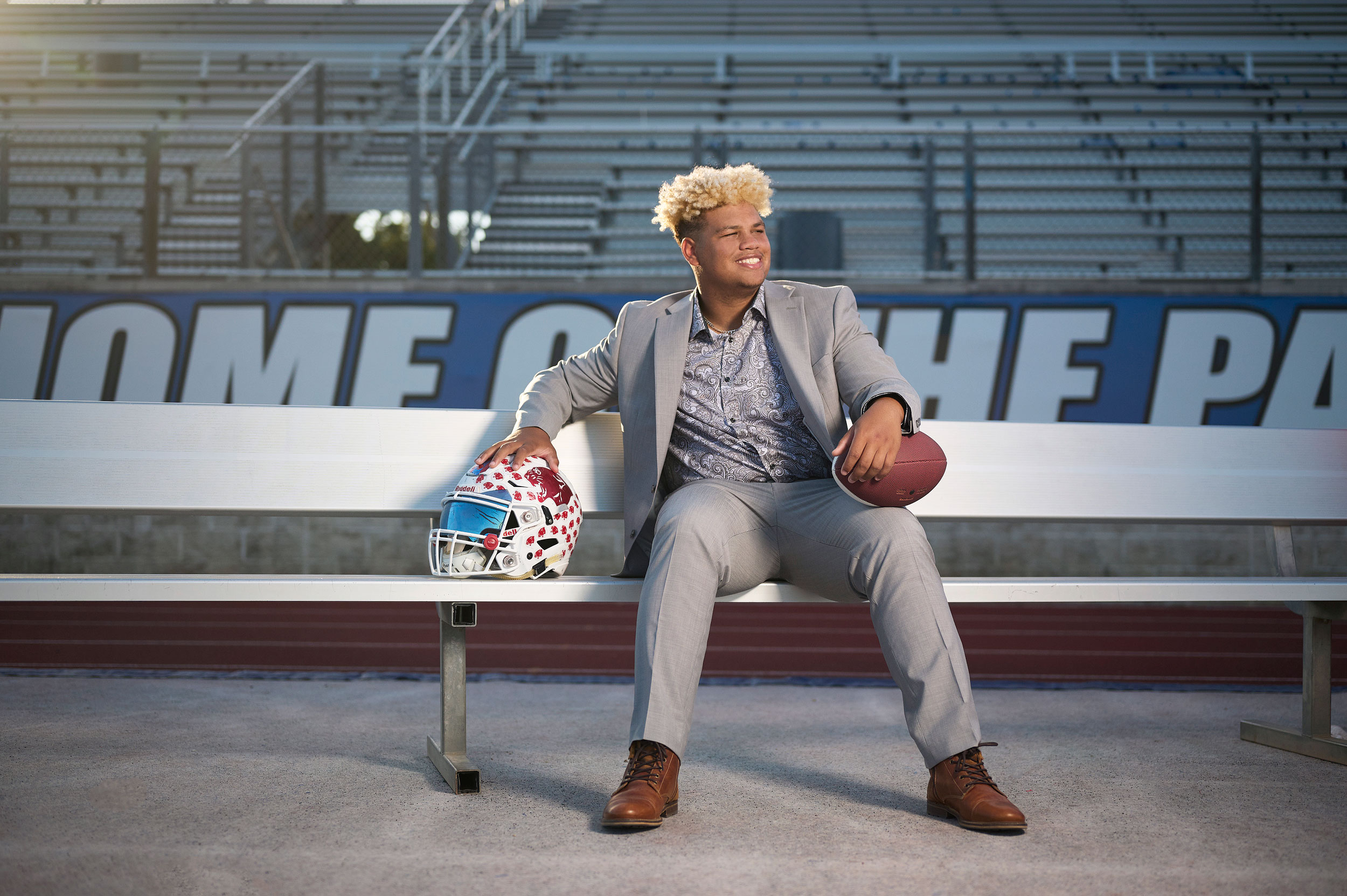 Dallas Episcopal Football Senior Pictures With Helmet