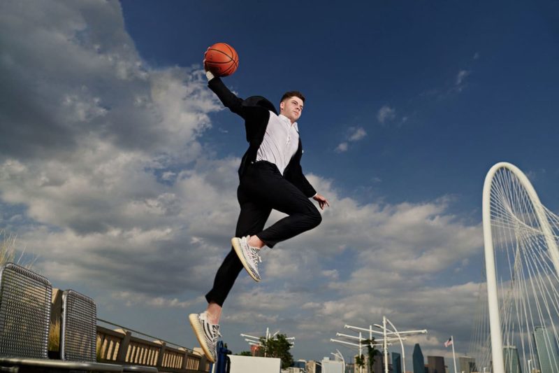 Bishop Lynch Basketball Senior Pictures Flying Over Dallas Skyline