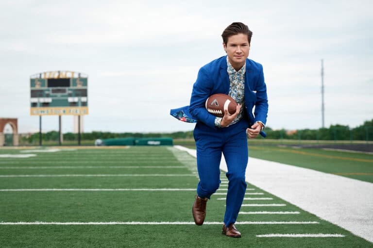 Legacy Christian Football Senior Pictures Running Back In Suit