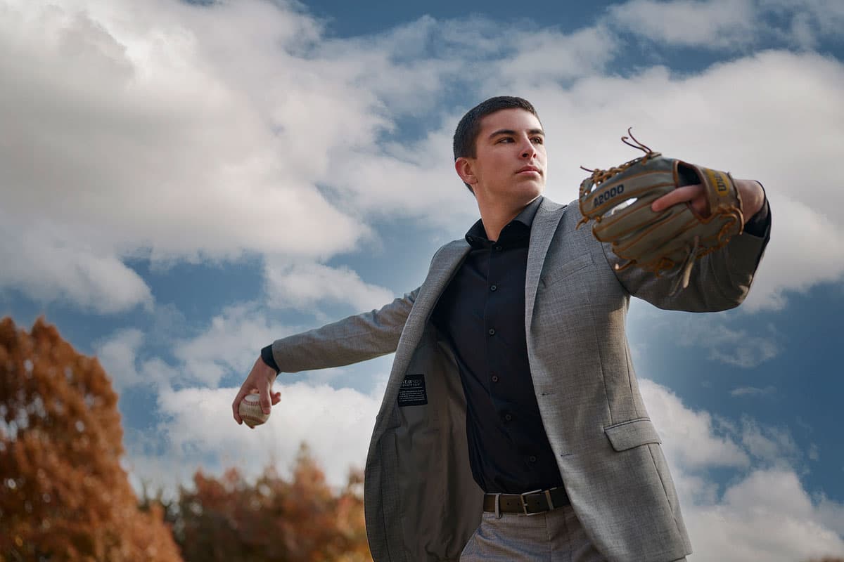 mckinney christian senior pictures of baseball player pitcher photographed in frisco by photographer Jeff Dietz